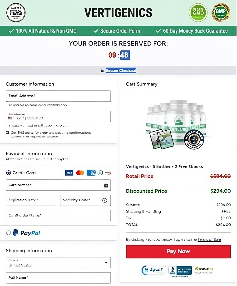 vertigenics checkout page